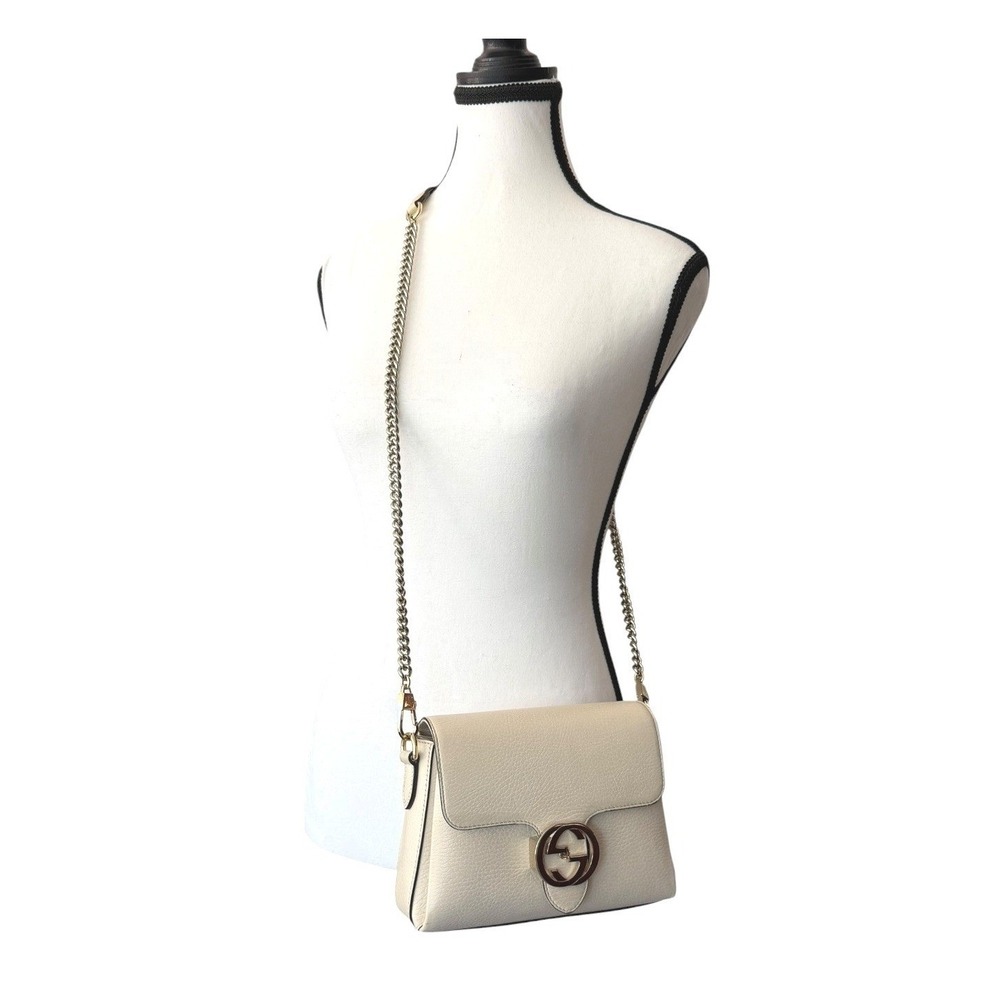 Gucci Interlocking G Dollar Calfskin Chain Crossbody Bag Cream White Dust Bag - Picture 2 of 14